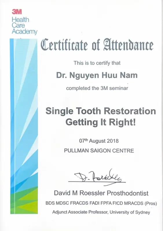 Bác sĩ Nguyễn Hữu Nam hoàn thành xuất sắc chuyên đề "Single tooth restoration" 3M Seminar Một Ca Trám Răng Thẩm Mỹ Được Thực Hiện Với Vật Liệu Và Kỹ Thuật Chuẩn 3M, Tái Tạo Hình Thể Như Răng Thật