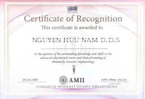 Bác Sĩ Nguyễn Hữu Nam Của Nha Khoa Otis Dental Nhận Chứng Chỉ Chuyên Gia Từ Ibs Implant