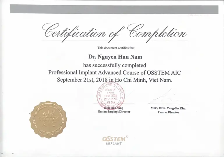 Bác sĩ Nguyễn Hữu Nam đã xuất sắc hoàn thành <strong>"Khóa học Implant Chuyên nghiệp Nâng cao" của OSSTEM Không Ngừng Học Hỏi Để Làm Chủ Những Kỹ Thuật Cấy Ghép Implant Phức Tạp Nhất